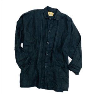 Flax Black Oversize Linen Button Up Blazer Top
